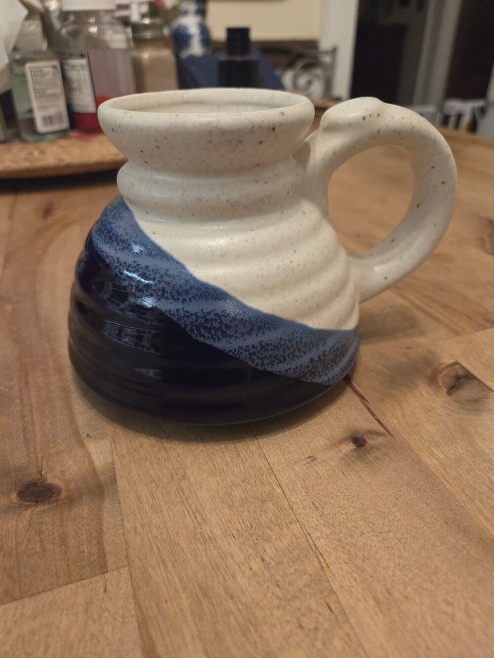 Vintage Studio Pottery No-Spill Travel Mug | Wide Bottom Stoneware Coffee Cup